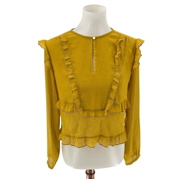 Scotch & Soda Mustard Yellow Ruffled Long Sleeve Blouse Womens Size S - Picture 1 of 7